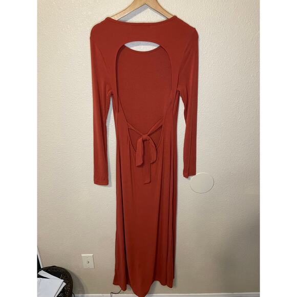 Free People Beach Burnt Orange Long Sleeve Backless Body-Con Maxi Dress Small - Picture 4 of 11